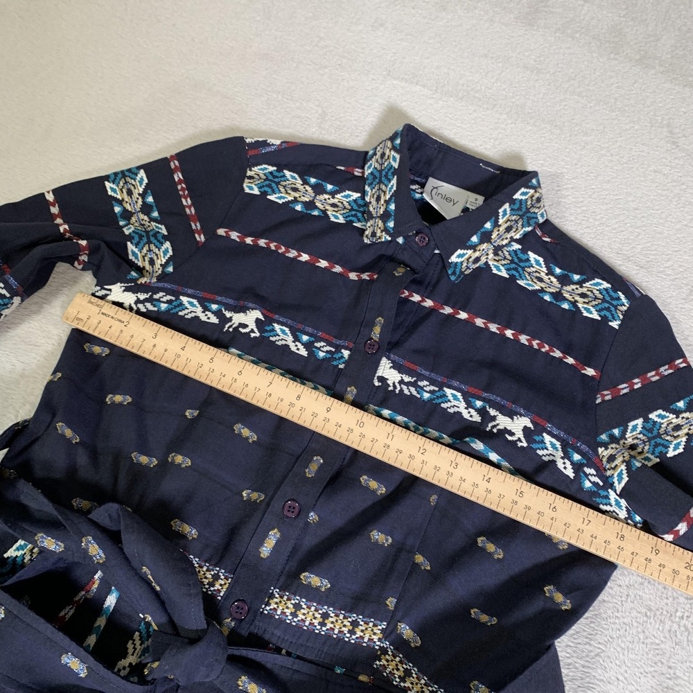 Finley Southwestern Horse Print Jacquard Belted Shirt Dress Womens Small USA - Picture 6 of 14